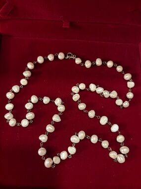 Cultured Freshwater White  Baroque Pearl and Sterling  Necklace